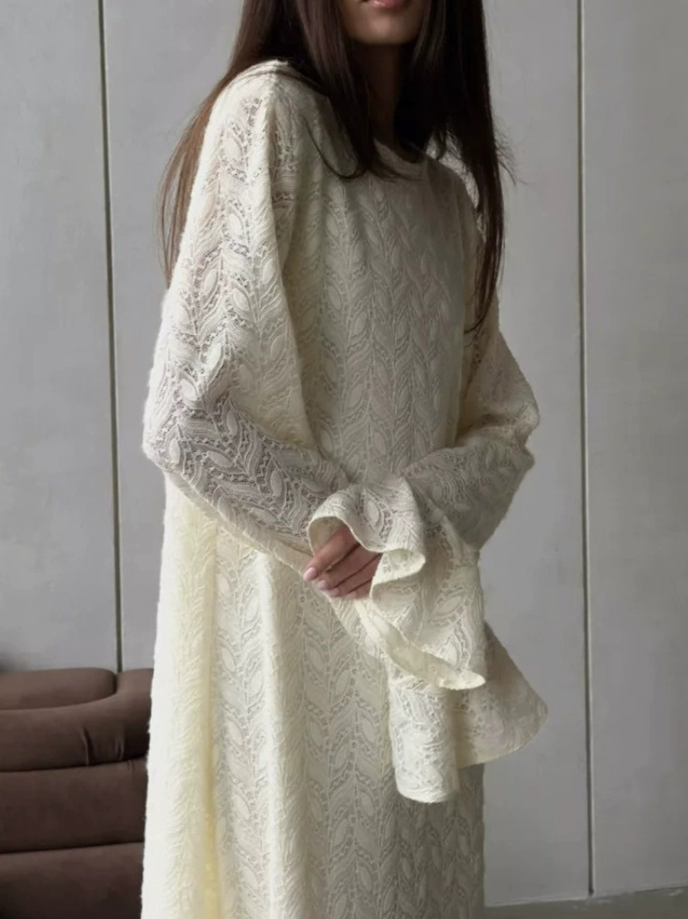 Zara Fall Winter Retro Jacquard Hollow Out Long Sleeve Knit Dress